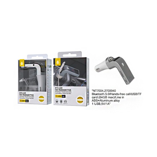 ADAPTADOR DE TRANSMISSOR BLUETOOTH ALUMÍNIO ONEPLUS PL NT7004 USB/CARTÃO TF 5V/1A PRATA ADAPTADOR DE TRANSMISSOR BLUETOOTH ALUMÍNIO ONEPLUS PL NT7004 USB/CARTÃO TF 5V/1A PRATA